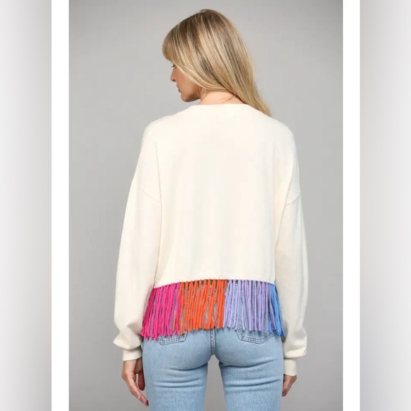 NWT Colorful Fringe Hem Crew Neck Sweatee (Size Large, brand: FATE) - Picture 4 of 5